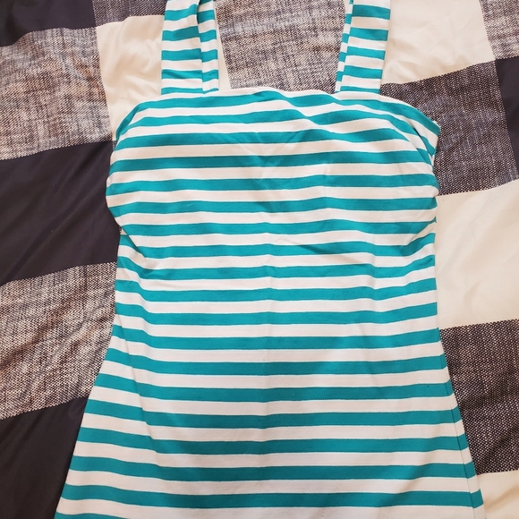 Express Teal & White Striped Tank Top - Size S - Picture 1 of 4